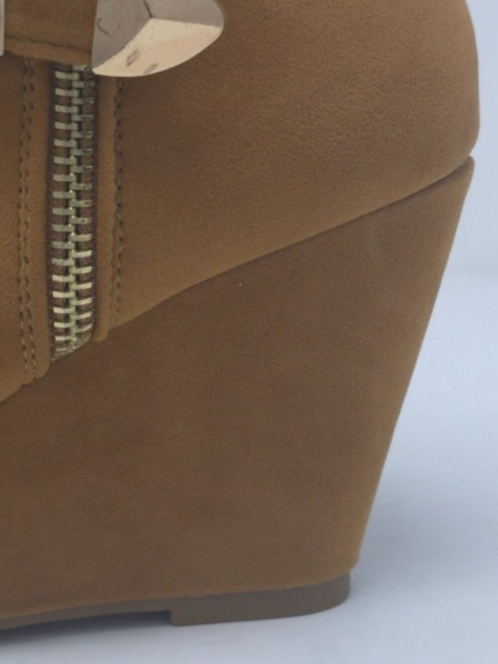 Tan Faux Suede Wedge Ankle Boots Buckle Strap Side Zip Casual Trendy - Picture 8 of 12